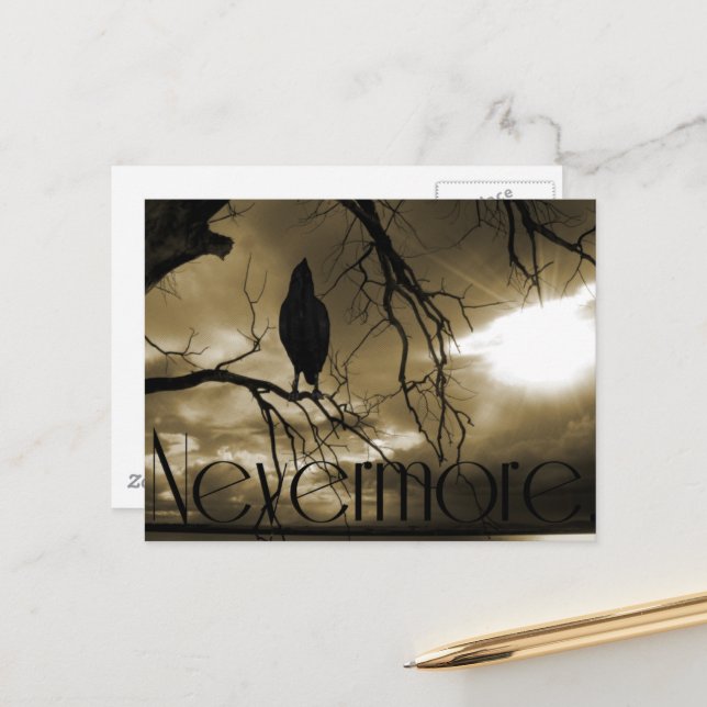 The Raven - Nevermore Sunbeams & Tree Postcard (Front/Back In Situ)