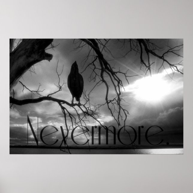The Raven Print - Nevermore Sunbeams Tree B&W (Front)