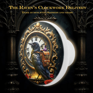 The Raven’s Clockwork Delivery  Ceramic Knob