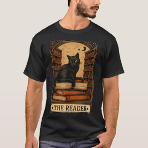 The Reader Black Cat Book Reading Halloween Tarot T-Shirt