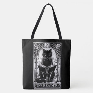 The Reader Black Cat Tarot Card Tote Bag
