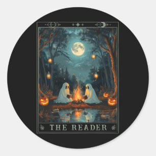 The Reader Bookish Cute Spooky Ghost Reading Book Classic Round Sticker