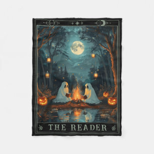 The Reader Bookish Cute Spooky Ghost Reading Book Fleece Blanket