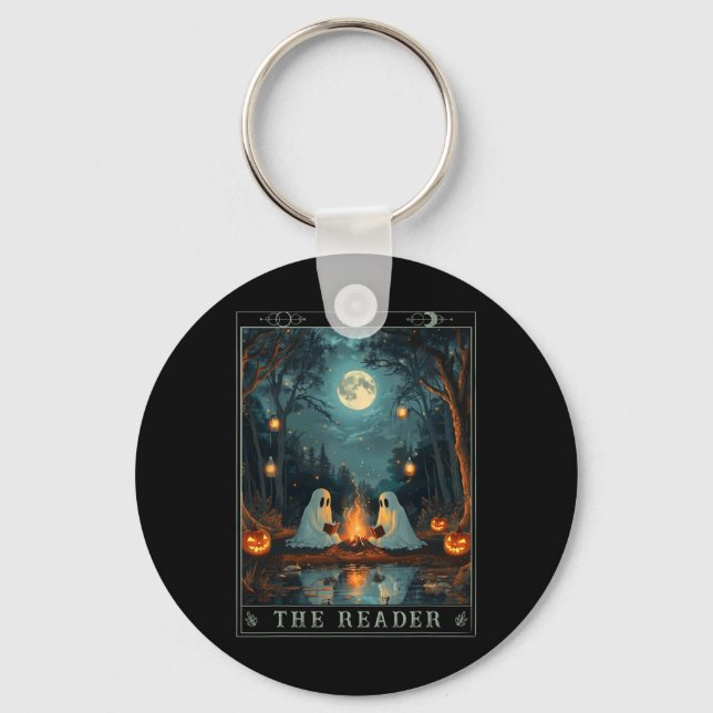 The Reader Bookish Cute Spooky Ghost Reading Book  Keychain (Front)