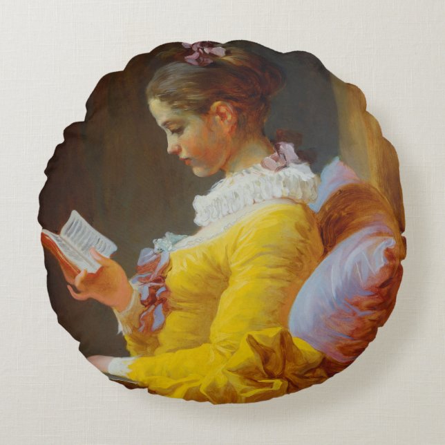 The Reader by Jean-Honore Fragonard Round Pillow (Front)