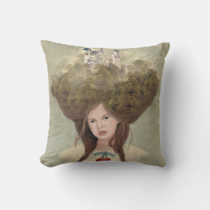 The Reader romantic young girl with books art Throw Pillow