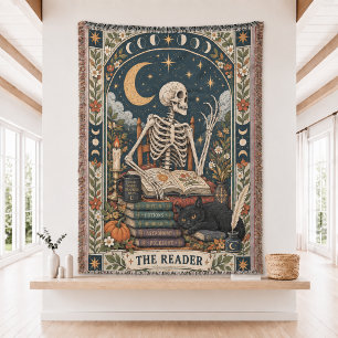 The Reader Tarot Card Woven Throw Blanket