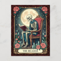 The Reader, Vintage Style Tarot Card Skeleton