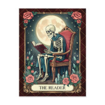 The Reader, Vintage Style Tarot Card Skeleton 