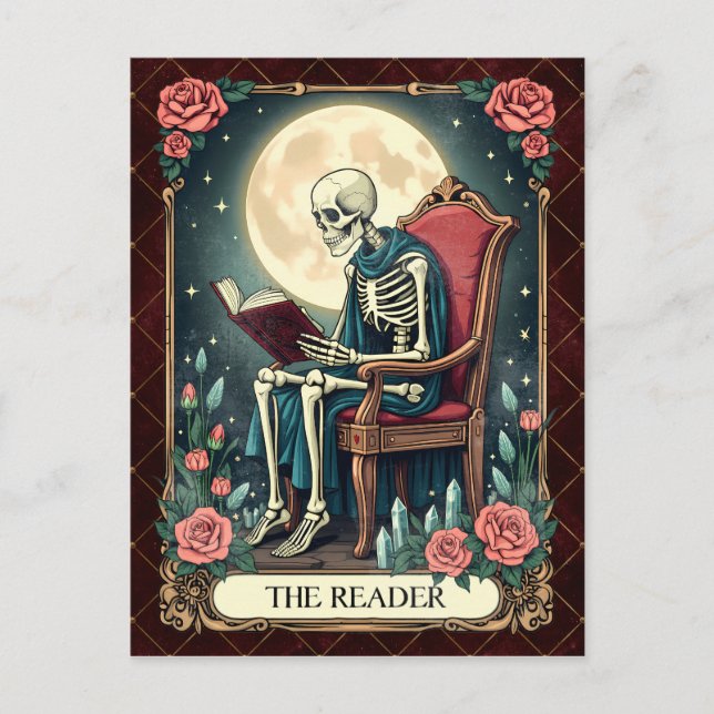 The Reader, Vintage Style Tarot Card Skeleton  (Front)