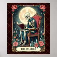 The Reader, Vintage Style Tarot Card Skeleton