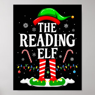 The Reading Elf Xmas Funny Book Lover Christmas Bo Poster