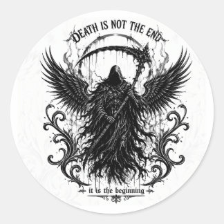 The Reaper Dark Gothic Lettering & Wings Graphic Classic Round Sticker