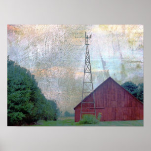 The Red Barn Mixed Media Poster