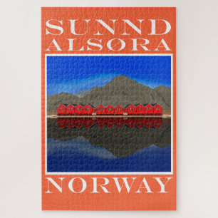 The Red Boat Houses Sunndalsøra Norway Jigsaw Puzzle