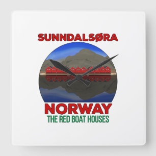 The Red Boat Houses Sunndalsøra Norway Square Wall Clock