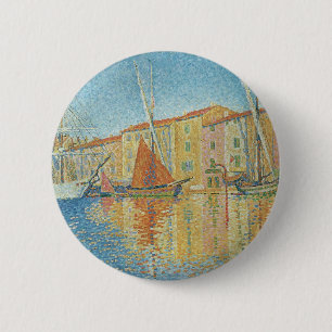 The Red Buoy by Paul Signac, Vintage Pointillism 2 Inch Round Button