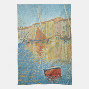 The Red Buoy by Paul Signac, Vintage Pointillism Kitchen Towel