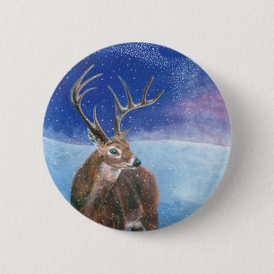 The red Deer Cervus elaphus and Winter Landscape  2 Inch Round Button