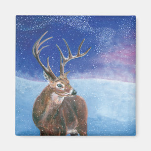 The red Deer Cervus elaphus and Winter Landscape Magnet