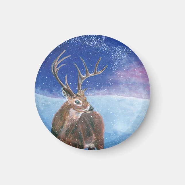 The red Deer Cervus elaphus and Winter Landscape  Magnet (Front)
