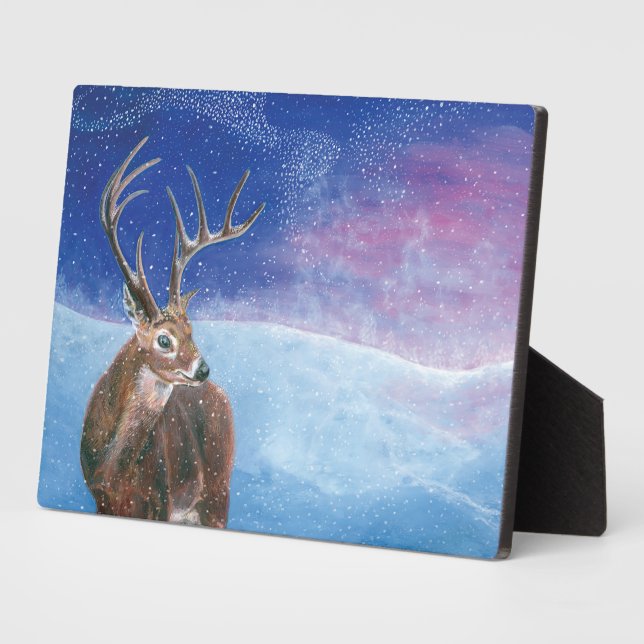 The red Deer Cervus elaphus and Winter Landscape  Plaque (Side)