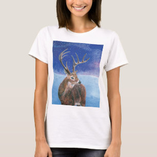 The red Deer Cervus elaphus and Winter Landscape T-Shirt