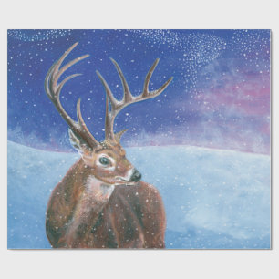 The red Deer Cervus elaphus and Winter Landscape Wrapping Paper