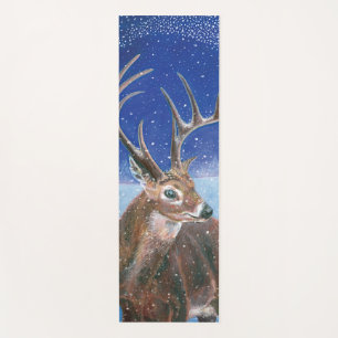 The red Deer Cervus elaphus and Winter Landscape  Yoga Mat