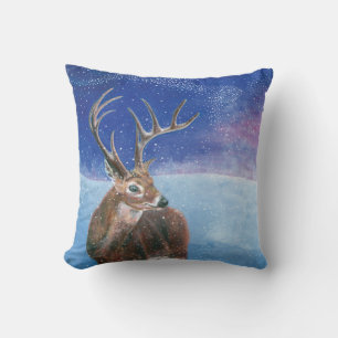 The red deer during Winter Throw Pillow