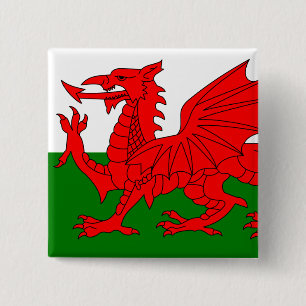 The Red Dragon [Flag of Wales] 2 Inch Square Button