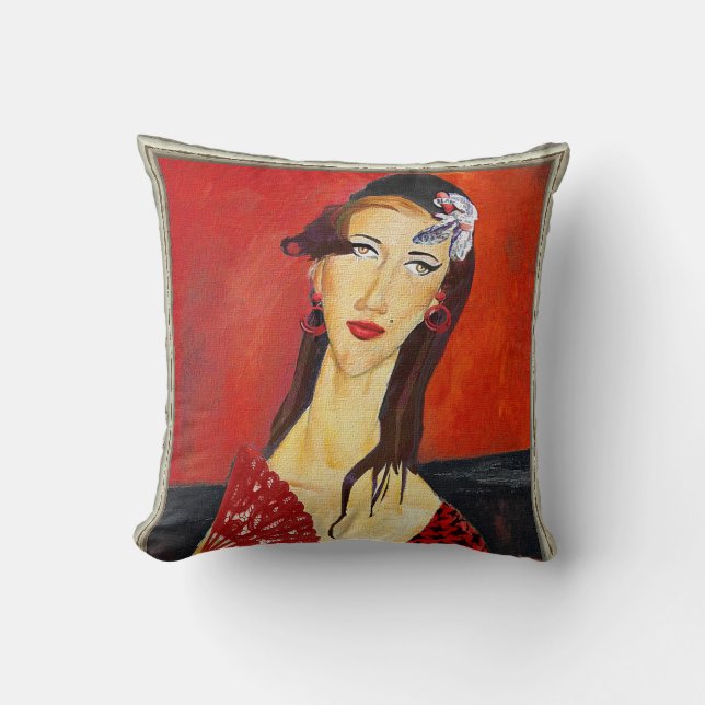 The Red Fan (based on Modigliani's painting) Throw Pillow (Front)