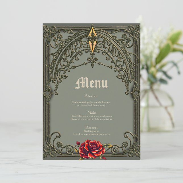 The red flower, the blossom of affection.  menu (Standing Front)