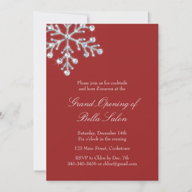 The Red Grand Opening Offset Crystal Snowflake Invitation (Front)