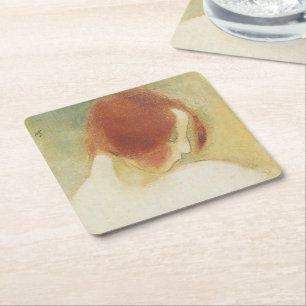 The red haired Girl, Helene Schjerfbeck  Square Paper Coaster