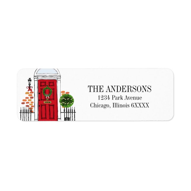The Red Holiday Christmas Door Address Label (Front)