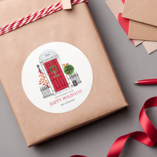 The Red Holiday Christmas Door  Classic Round Sticker