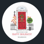 The Red Holiday Christmas Door  Classic Round Sticker<br><div class="desc">Personalize the custom text above. You can find additional coordinating items in our "The Red Holiday Christmas Door" collection.</div>