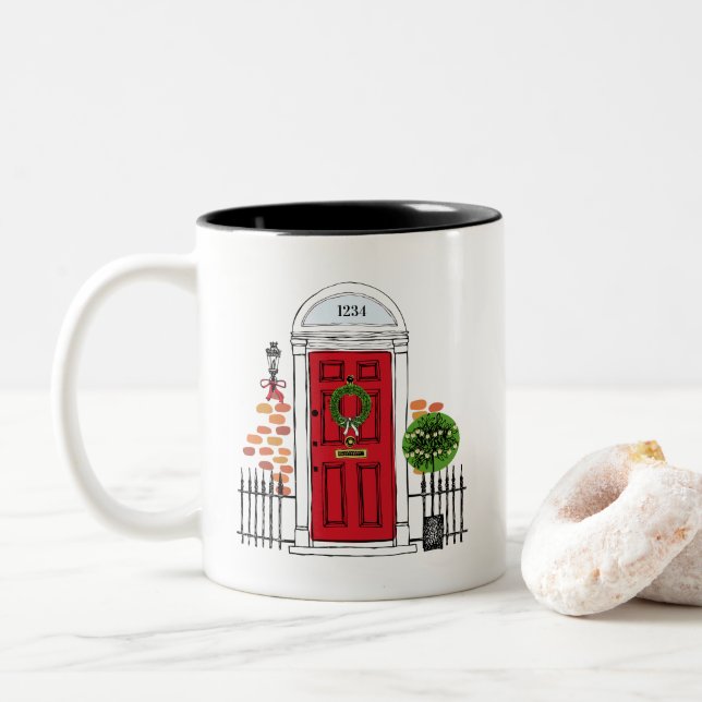 The Red Holiday Christmas Door Coffee Mug (With Donut)