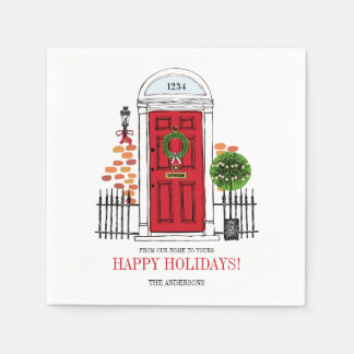 The Red Holiday Christmas Door Paper Napkins