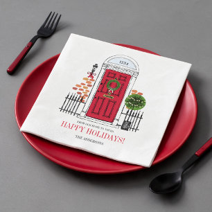The Red Holiday Christmas Door Paper Napkins