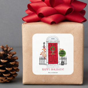 The Red Holiday Christmas Door Square Stickers