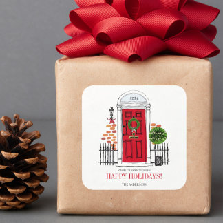 The Red Holiday Christmas Door Square Stickers