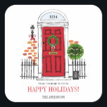 The Red Holiday Christmas Door Square Stickers<br><div class="desc">Personalize the custom text above. You can find additional coordinating items in our "The Red Holiday Christmas Door" collection.</div>