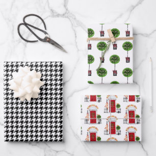 The Red Holiday Christmas Door Wrapping Paper Sheet
