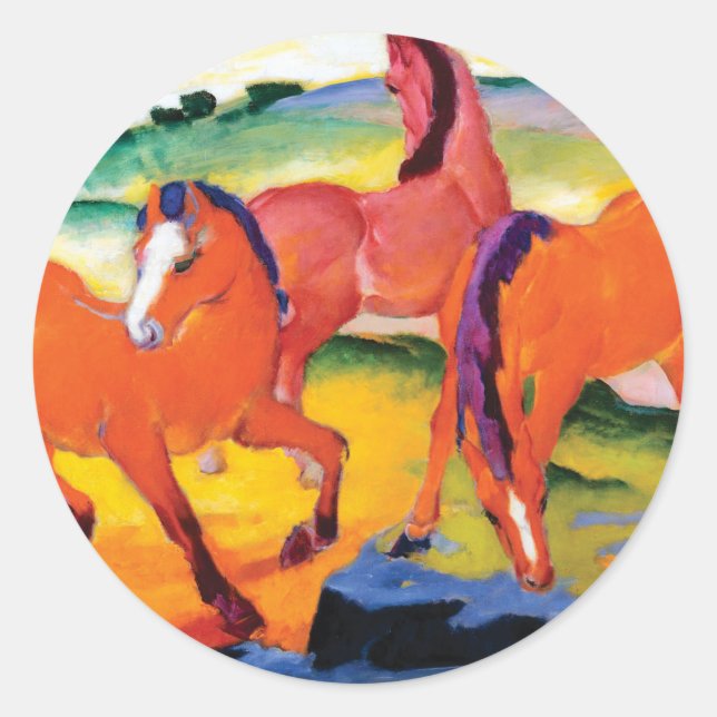 The Red Horses by Franz Marc Classic Round Sticker (Front)