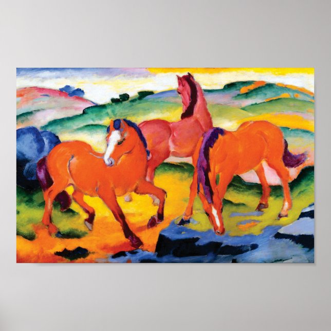 The Red Horses by Franz Marc Poster (Front)