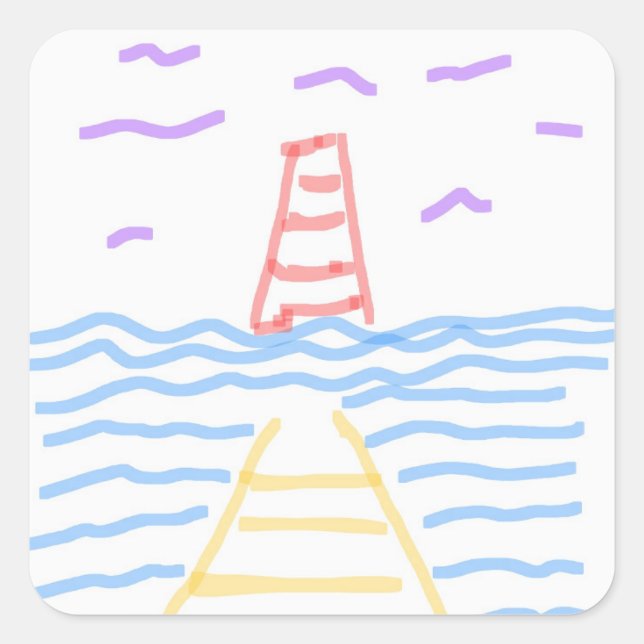 The Red Lighthouse and the Yellow Pier Golf Balls Square Sticker (Front)