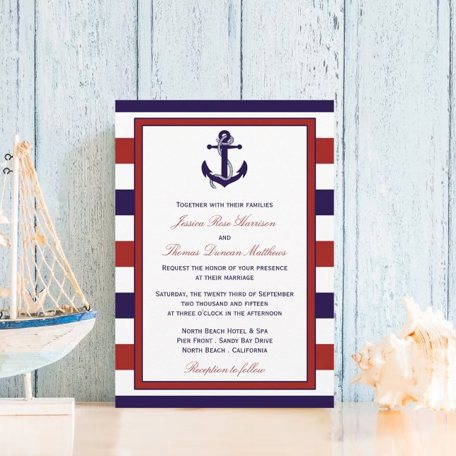 The Red & Navy Nautical Anchor Wedding Collection Invitation (Creator Uploaded)