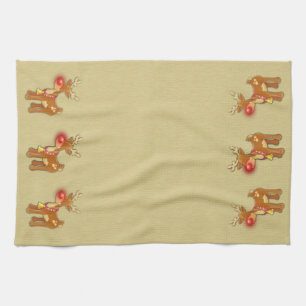 the Red Nose Reindeer Christmas Gold Kitchen Towel